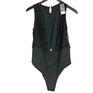 Cacique Black Bodysuit with mesh and Lace Accents